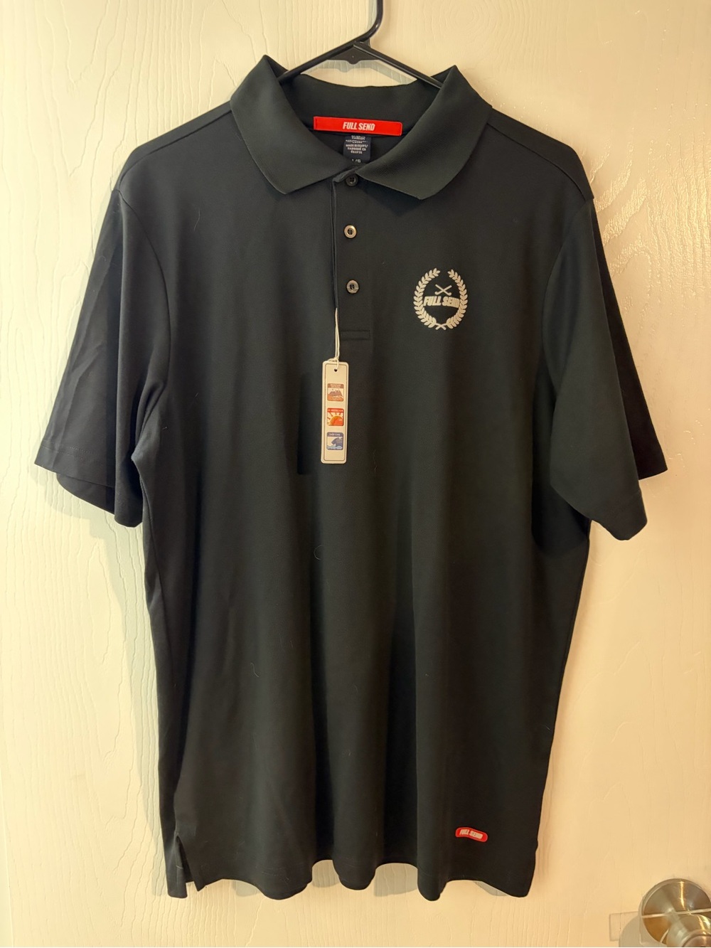 Full Send Men's Black Polo with Embroidered Crest